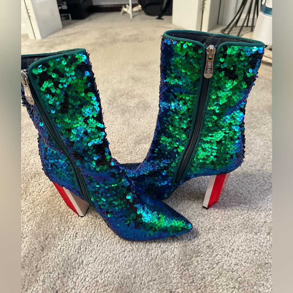 Green and blue sequence ankle boots